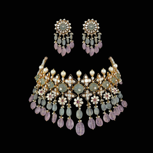Padmavathi choker,Heavy choker,Sabyasachi Jewelry inspired,southindian Jewelery,indian Jewelery,Polki haram,Pure silver jewelry-NIHIRA
