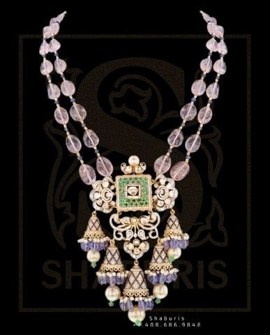 Pink Morganite beaded set,Latest Indian Jewelry,bead stone Jewelry,bead jewelry,polki jewelry,moissante,beads,bead gems,precious stone jewel