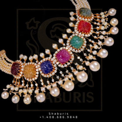 Navaratan choker,Heavy choker,Sabyasachi Jewelry inspired,southindian Jewelery,indian Jewelery,Polki haram,Navaratan Pure silver-NIHIRA