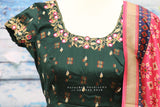 Chanderi,Indian Designer anarkali,Indian Stitched Dress for women, zardhosi maggam mirror work green Dress ,Indian Partywear Dress Duppatta