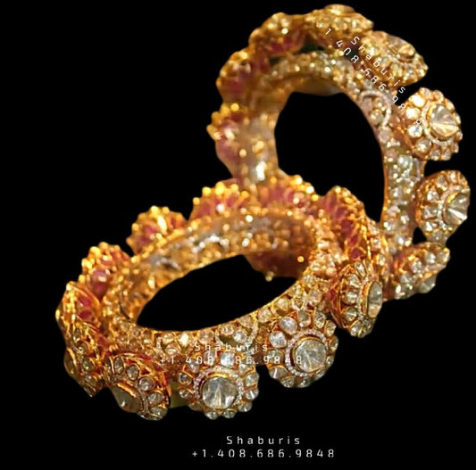 Polki Jewelry,Pure Silver Jewellery Indian ,pacheli Bangles,Indian statement jewelry,Pakistani Jewelry,Polki Bangle-NIHIRA-SHABURIS