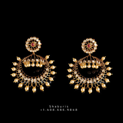 Chandbali , Latest Indian Jewelry,South Indian Jewelry,Pure silver Jhumkas Indian,Indian Earrings,Indian Wedding Jewelry -NIHIRA-SHABURIS