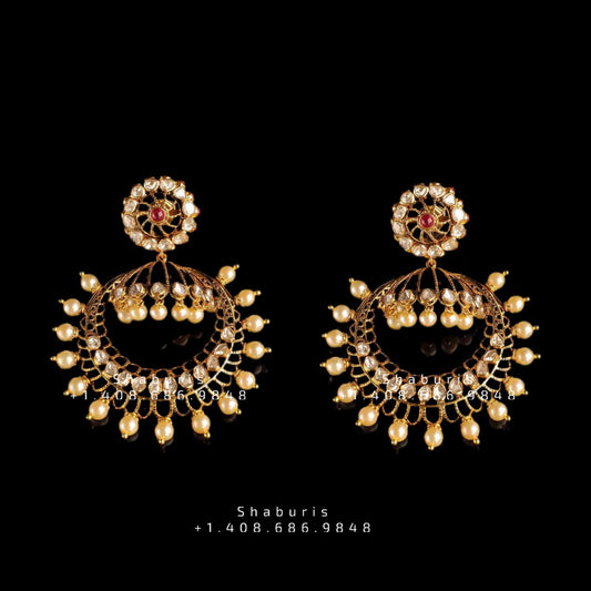 Chandbali , Latest Indian Jewelry,South Indian Jewelry,Pure silver Jhumkas Indian,Indian Earrings,Indian Wedding Jewelry -NIHIRA-SHABURIS