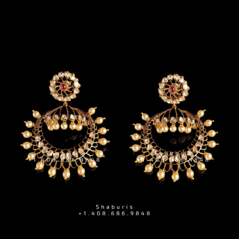 Chandbali , Latest Indian Jewelry,South Indian Jewelry,Pure silver Jhumkas Indian,Indian Earrings,Indian Wedding Jewelry -NIHIRA-SHABURIS