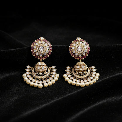 Polki Studs Polki Earrings Cocktail Earrings Diamond Studs Diamond Earrings Simple Studs Pearl Studs 925 Silver Earrings Silver Jewelry - SHABURIS