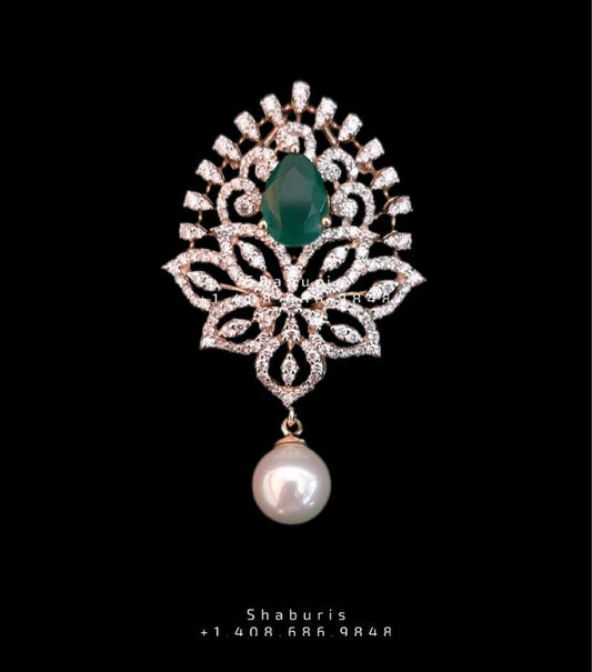 Diamond Pendant indian,South Indian jewelry,Pure silver diamond pendent,swarovski Pendent,Indian Wedding Jewelry -NIHIRA-SHABURIS