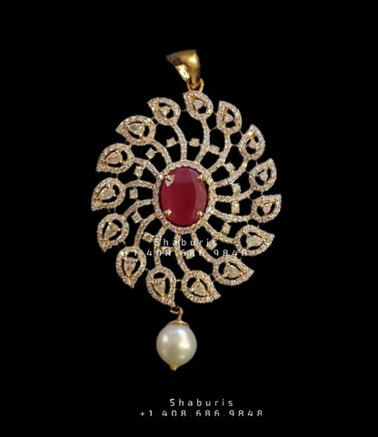 Diamond Pendant indian,South Indian jewelry,Pure silver diamond pendent,swarovski Pendent,Indian Wedding Jewelry -NIHIRA-SHABURIS