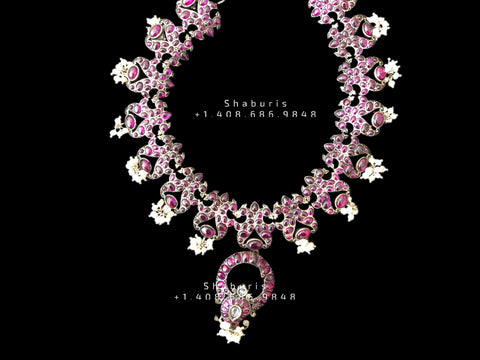 Trendy ruby necklace,Pure Silver jewelry Indian ,simple Necklace,oxidized ,Indian party wear jewelry,Indian kids Jewelry-NIHIRA-SHABURIS