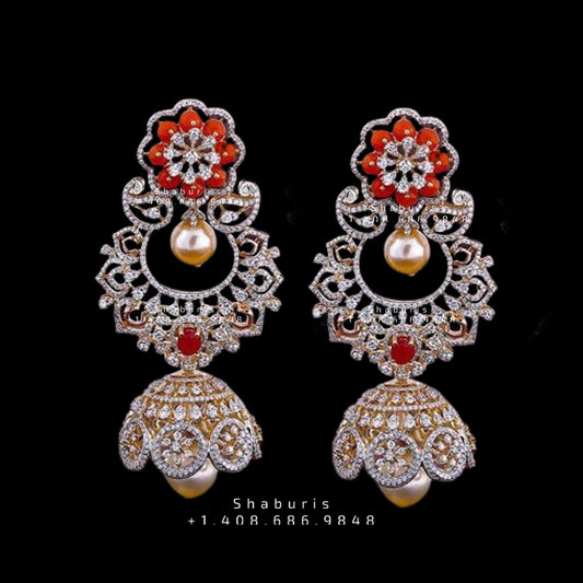 Diamond Buttalu,Swarovski Diamond Jhumka Jewelry Designs,South Indian Jewelry,Jhumka Earrings,Jhumki,coral  indian jewellery Designs -NIHIRA