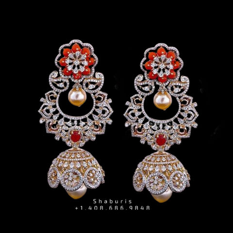 Diamond Buttalu,Swarovski Diamond Jhumka Jewelry Designs,South Indian Jewelry,Jhumka Earrings,Jhumki,coral  indian jewellery Designs -NIHIRA