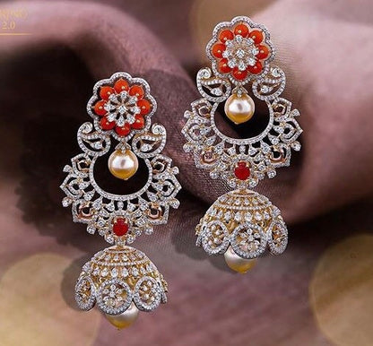 Diamond jhumka,coral Diamond Jhumka Jewelry Designs,South Indian Jewelry,Jhumka Earrings,Jhumki,coral  indian jewellery Designs -NIHIRA