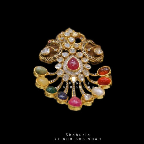 Navaratan Pendent,Big Indian Pendent,Indian Jewelry,Diamond Wedding Jewelry,Silver jewelry,pure silver -NIHIRA-SHABURIS