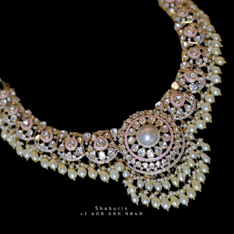 Polki Bridal choker,kundan ,polki , pearl,Heavy choker,Sabyasachi Jewelry inspired,indian Jewelery,Polki haram,Pure silver jewelry-NIHIRA