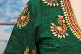 Maggam work designer blouse - Pattu Saree Blouse -kundan work blouse - handloom Saree Blouse - bottle green Saree Blouse - green  Blouse
