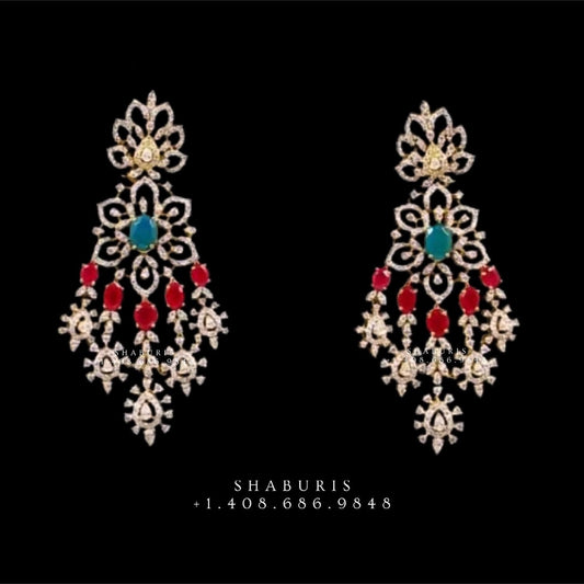 Diamond Jhumka,flat diamond studs ,diamond earrings indian,ruby diamond jhumka,swarovski diamond jhumka,emerald earrings,silver