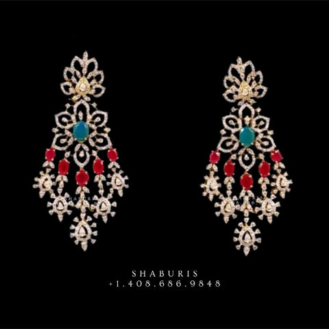 Diamond Jhumka,flat diamond studs ,diamond earrings indian,ruby diamond jhumka,swarovski diamond jhumka,emerald earrings,silver