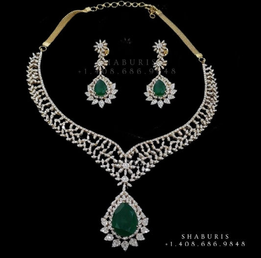 Swarovski Diamond Choker Pure Silver jewelry Indian ,diamond Necklace,Indian Necklace,diamond buttalu,diamond haram-NIHIRA-SHABURIS