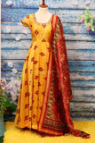 Ikkat,Indian Designer anarkali,Indian Stitched Dress for women, zardhosi maggam mirror work green Dress ,Indian Partywear patola Duppatta