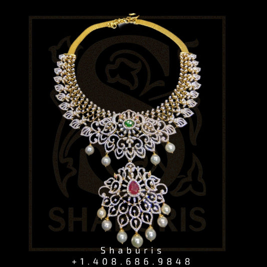 Diamond Jewelry,Pure Silver Jewelry Indian ,Diamond Necklace,Indian Necklace,Indian Bridal,Indian Wedding Jewelry-charm jewelry