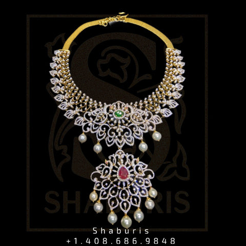 Diamond Jewelry,Pure Silver Jewelry Indian ,Diamond Necklace,Indian Necklace,Indian Bridal,Indian Wedding Jewelry-charm jewelry