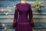 Indian Designer dress long frock,Indian Stitched Dress for women, zardhosi maggam work purple Dress ,Indian georgette teenager dress mehendi