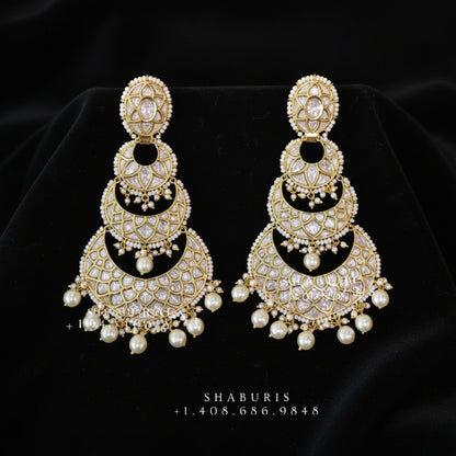Chandbalis Passa Earrings Pearl Earrings Diamond Jhumka Polki Earrings Diamond Earrings Polki Studs Big Studs Cocktail earrings 925 Silver Jewelry Silver Earrings - SHABURIS
