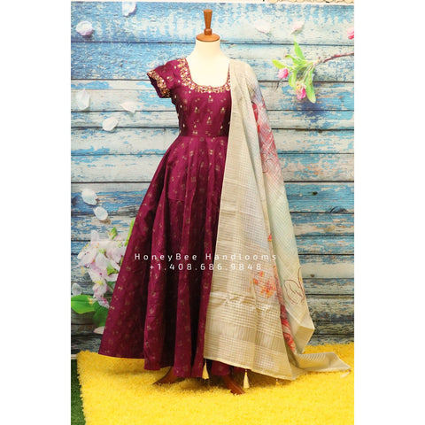 Indian Designer anarkali,Indian Stitched Dress for women, zardhosi maggam work purple Dress ,Indian Partywear floral Duppatta pink leggin