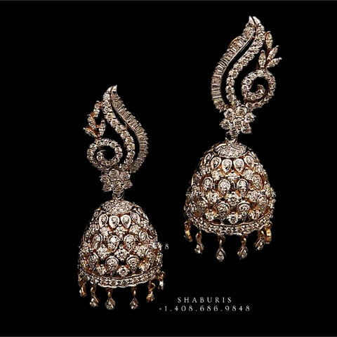 Diamond Buttalu,Swarovski Diamond Jhumka Jewelry Designs,South Indian Jewelry,Jhumka Earrings,Jhumki,latest indian jewellery Designs -NIHIRA