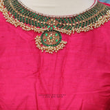 Jewelry work designer blouse - Pattu Saree Blouse -Maggam work blouse - Kundan work blouse - Saree Blouse - Pink Saree Blouse - Pink Blouse