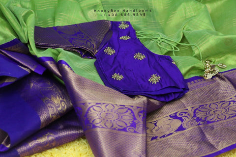 Lyte Weight Pattu Saree blouse -Pattu Blouse -Kuppadam Tissue Pattu Saree blouse - Saree Blouse -Green Saree Blouse -Blue Blouse-Silk Saree