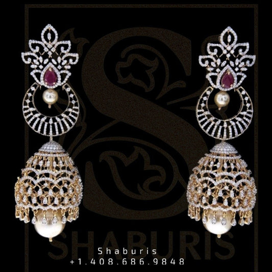 Diamond Buttalu,Swarovski Diamond Jhumka Jewelry Designs,South Indian Jewelry,Jhumka Earrings,Jhumki,latest indian jewellery Designs -NIHIRA