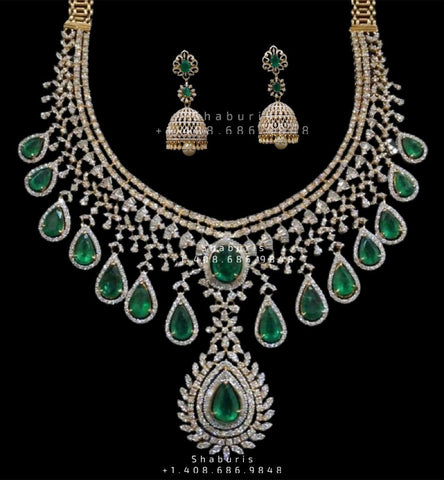 Diamond Jewelry,Pure Silver Jewelry Indian,Diamond Necklace,Indian Necklace,Indian Bridal,Indian Wedding Jewelry-charm jewelry