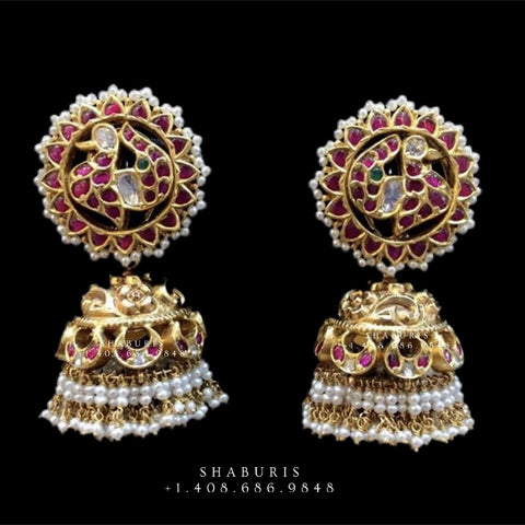 Antique Jhumka,antique buttalu indian,indian gold earrings,chandbali jhumka,ruby emerald jhumka,chandbali earrings,silver