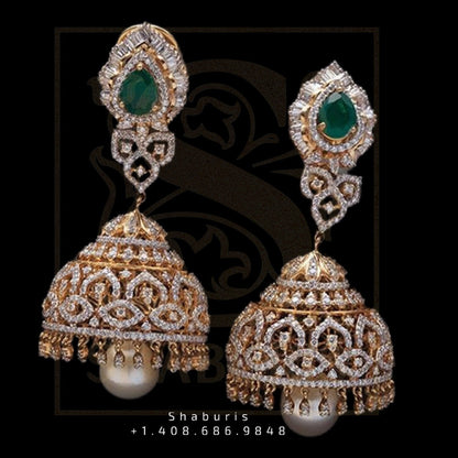 Diamond Buttalu,Swarovski Diamond Jhumka Jewelry Designs,South Indian Jewelry,Jhumka Earrings,Jhumki,latest indian jewellery Designs -NIHIRA