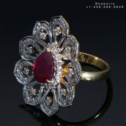 Cocktail Rings set,Latest Indian Jewelry,South Indian Jewelry,Pure silver polki pendent Indian,Indian polki ,Ruby  Diamonds,-NIHIRA-SHABURIS