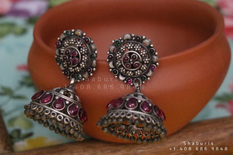Lyte jhumka,Pure Silver Jewellery Indian ,Oxidized lyte weight Jhumkas, Jewelry,Indian peacock Jhumka,Indian Wedding Jewelry-SHABURIS