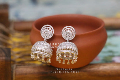 Diamond Jhumla Polki Earrings Big Studs Emerald Earrings Diamond Earrings 925 Silver Jewelry Silver Earrings - SHABURIS