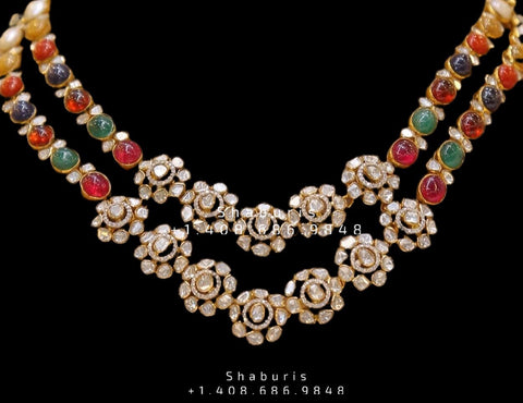 Polki beaded set,Latest Indian Jewelry,bead stone Jewelry,bead jewelry,polki jewelry,moissante,beads,bead gems,precious stone jewel