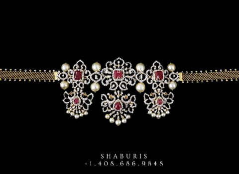 Swarovski Diamond Choker Pure Silver jewelry Indian ,diamond Necklace,Indian Necklace,Indian Bridal,Indian Wedding Jewelry-NIHIRA-SHABURIS