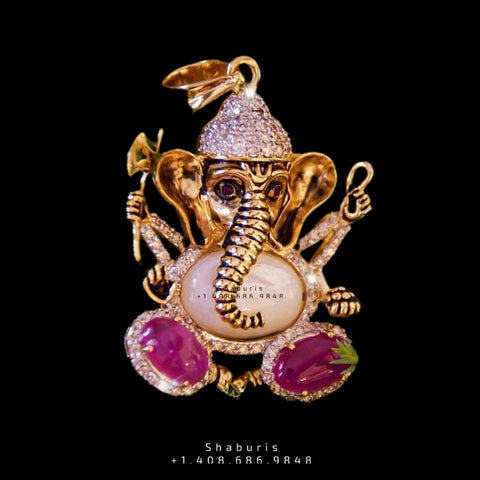 Bollywood Jewelry,Pure Silver Jewellery,Navaratan Ganesh Pendent,Big Indian studs,Indian Bridal,Indian Wedding Jewelry-NIHIRA-SHABURIS