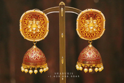 Menakari jhumka,big jhumka,kundan,south sea pearl earring,party wear earrings,designer jewelry,sabyasachi jewelry inspired