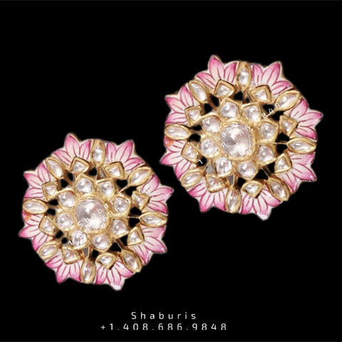 Menakari studs , kundan Jewelry,South Indian Jewelry,Pure silver polki jhumka,Diamomd  Jhumka,Indian Wedding Jewelry -SHABURIS
