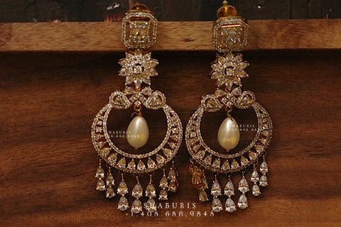 Diamond jhumka,big jhumka,swarovski,south sea pearl earring,party wear earrings,designer jewelry,hand picked jewelry,celebrity jewelry