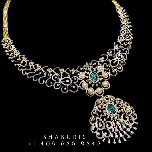 Swarovski Diamond Choker Pure Silver jewelry Indian ,diamond Necklace,Indian Necklace,Indian Bridal,Indian Wedding Jewelry-NIHIRA-SHABURIS