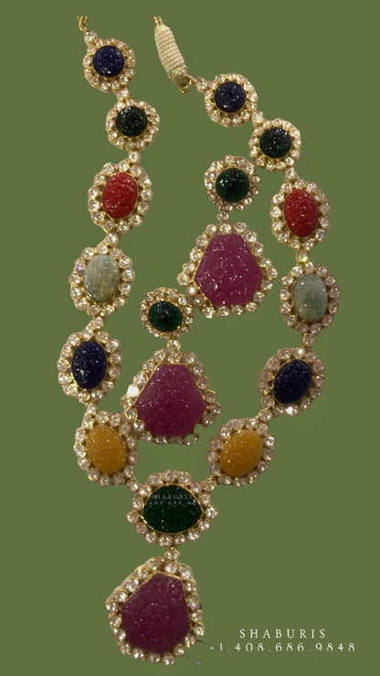 Navaratnalu,multi color stones,navaratan jewelry,navaratan necklace,navaratan gems,planitory stones,pure silver polki necklace,gem stones