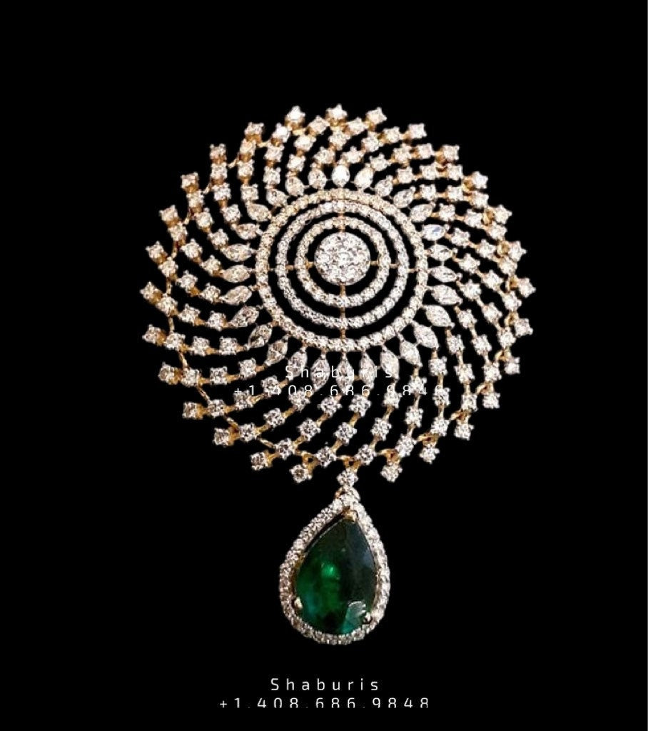 Diamond Pendant indian,South Indian jewelry,Pure silver diamond pendent,swarovski Pendent,Indian Wedding Jewelry -NIHIRA-SHABURIS