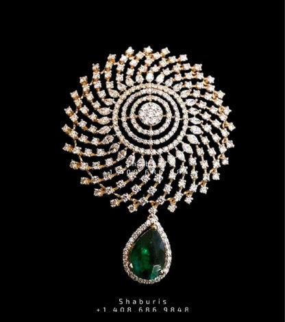 Diamond Pendant indian,South Indian jewelry,Pure silver diamond pendent,swarovski Pendent,Indian Wedding Jewelry -NIHIRA-SHABURIS