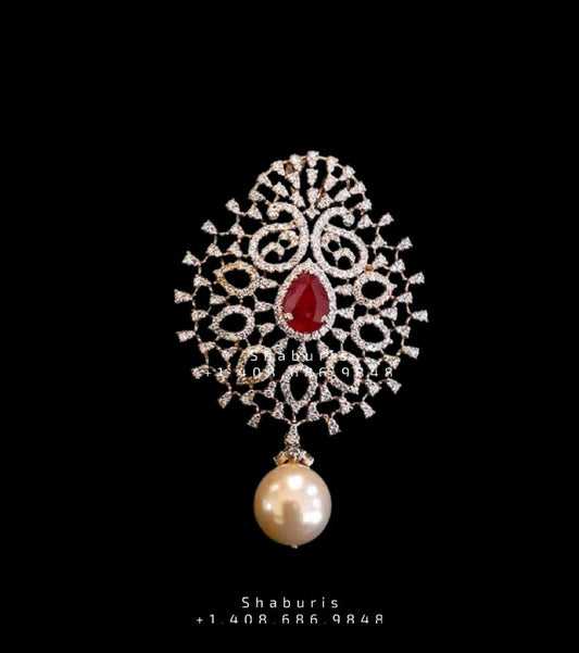 Diamond Pendant indian,South Indian jewelry,Pure silver diamond pendent,swarovski Pendent,Indian Wedding Jewelry -NIHIRA-SHABURIS