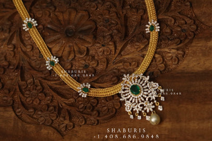 Swarovski Diamond Choker Pure Silver jewelry Indian ,diamond Necklace,Indian Necklace,diamond buttalu,diamond haram-NIHIRA-SHABURIS