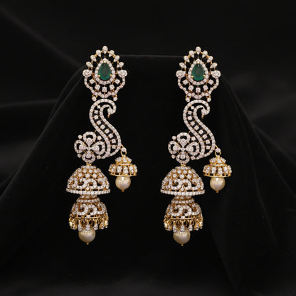 Polki Diamond Earrings Polki Jhumkas Diamond Jhumkas Big Earrings 925 Silver Jewelry Silver Earrings - SHABURIS